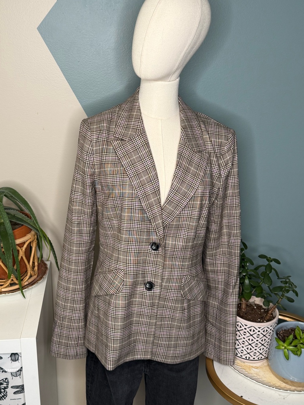 Halogen Prince of Wales Plaid Tailored Blazer Office Heritage Equestrian Size 6 - Picture 2 of 13